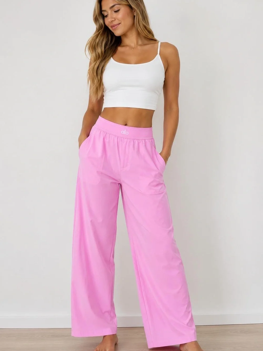 Light Pink Wide-Leg Athletic Pants